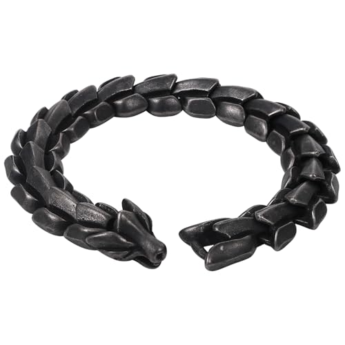 Rofusn Punk Dragon Biker Armband für Herren: Retro Schwarz Silber Edelstahl Coole Wikinger Gliederkette Armband Manschette Armband für Mann Valentinstag Geburtstag Vatertag Rofusn Punk Dragon Biker Armband für Herren: Retro Schwarz Silber Edelstahl Coole Wikinger Gliederkette Armband Manschette Armband für Mann Valentinstag Geburtstag Vatertag von Rofusn