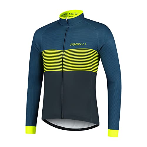 Rogelli Boost Radtrikot Herren - Fahrradtrikot Langarm - Blau/Fluorgelb - Größe M von Rogelli