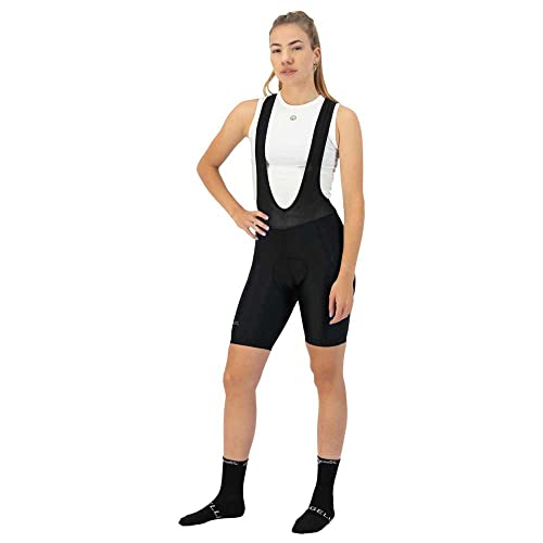 Rogelli Core Fahrradhose Damen, Trägerhose Kurz, Radlerhose Gepolstert, Radhose, Radsporthose - Schwarz, L von Rogelli