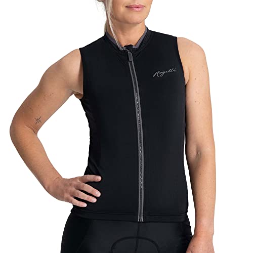 Rogelli Essential Radtrikot Damen Ärmellos - Schnelltrocknend - Atmungsaktive Fahrradtrikot - Wasserabweisende Rückentaschen - Rennrad Trikot - Schwarz - XL von Rogelli