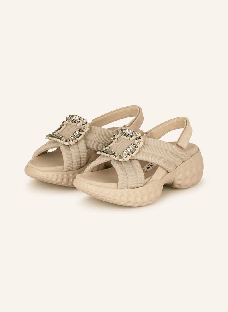 Roger Vivier Plateau-Sandalen Viv' Run Light Mit Schmucksteinen beige von Roger Vivier
