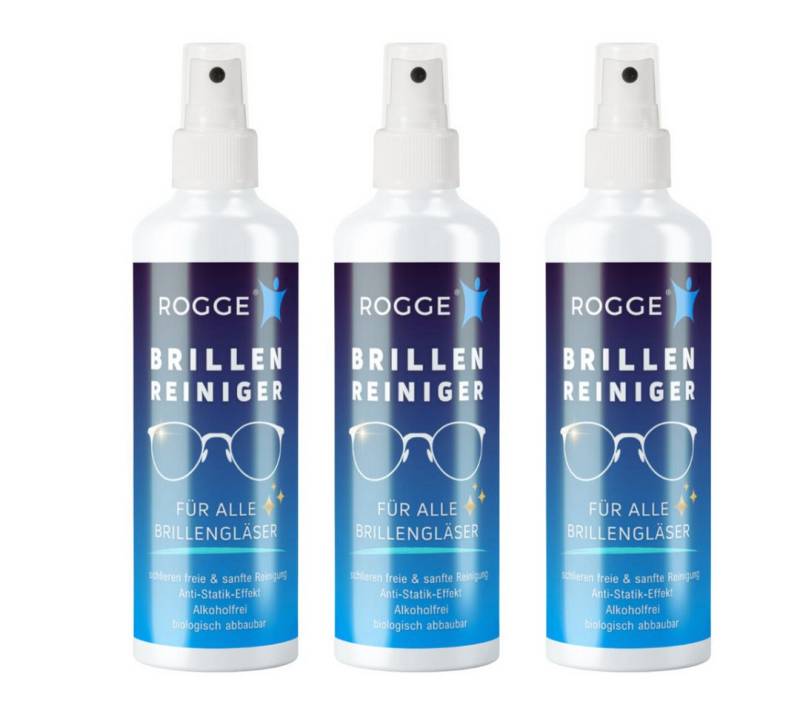 Rogge Brillen Reiniger 250ml streifenfreien Glanz mit Anti-Statik -Effekt Reinigungsspray (3-St. Nachfüllbar Streifenfrei und Biologisch babaubar) von Rogge