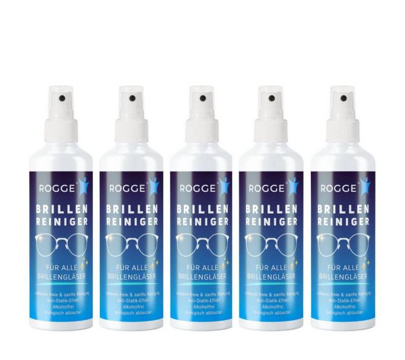 Rogge Brillen Reiniger 250ml streifenfreien Glanz mit Anti-Statik -Effekt Reinigungsspray (5-St. Nachfüllbar Streifenfrei und Biologisch babaubar) von Rogge