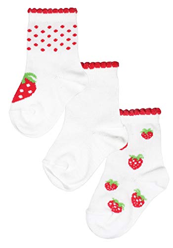 Rogo Strümpfe Mädchen Socken von ROGO im 3er Pack Erdbeeren weiß 23-26 von Rogo Strümpfe