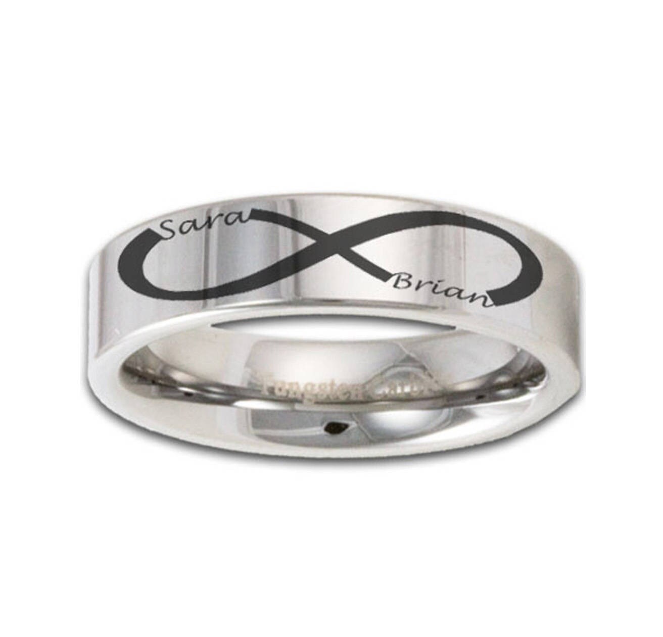 6mm Breit Benutzerdefinierte Unendlichkeit Symbol Wolfram Ring Mit Zwei Namen Paare Band Mens Womens Promise von RogueRiverJewelry