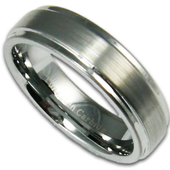 6mm Stepped Edge Tungsten Ring Mens Hochzeitsband Free Custom Inside Graving von RogueRiverJewelry