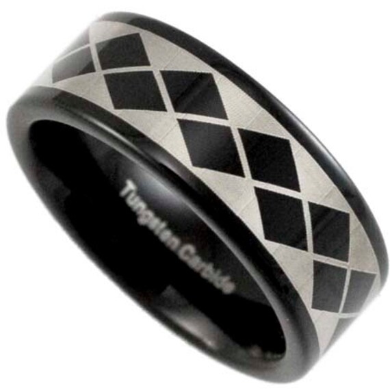 8 Mm Schwarzer Wolfram Ehering Argyle Style Herren Versprechen Ring Mit Individueller Innengravur 8 Mm Schwarzer Wolfram Ehering Argyle Style Herren Versprechen Ring Mit Individueller Innengravur von RogueRiverJewelry