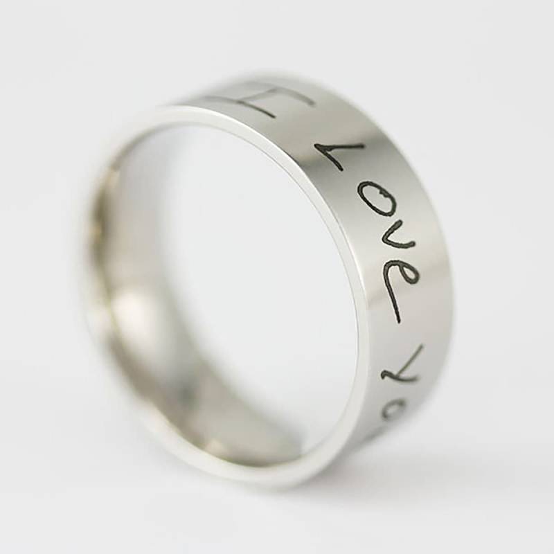 Edelstahl Handschrift Ring 8mm Breite Größen 6-16 Individuell Laser Graviert Macht Ein Tolles Ehering Versprechensring Oder Muttertag Geschenk von RogueRiverJewelry