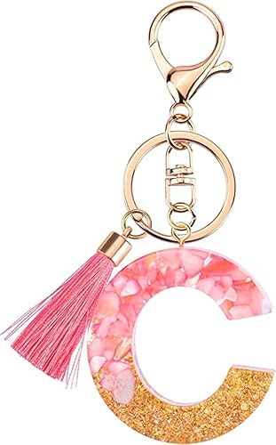 Rohans Rosa und Gold Harz Alphabet Initiale Schlüsselanhänger Tasche Charm Schlüsselanhänger mit Karabinerverschluss, C, One size von Rohans