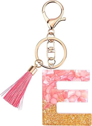 Rohans Rosa und Gold Harz Alphabet Initiale Schlüsselanhänger Tasche Charm Schlüsselanhänger mit Karabinerverschluss, e, One size von Rohans