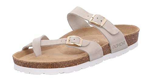 Rohde Damen Zehentrenner Pantolette Leder Schnalle Kork Fußbett Alba 5573, Größe:42 EU, Farbe:Beige von Rohde