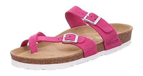 Rohde Damen Zehentrenner Pantolette Leder Schnalle Kork Fußbett Alba 5573, Größe:40 EU, Farbe:Pink von Rohde