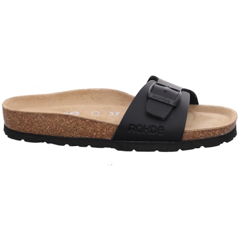 Rohde Damen, Frauen, Klassische Sandalen, Sandalen,Pantoletten,Sommerschuhe,Hausschuhe,Kork-fußbett,SCHWARZ,38 EU / 5 UK von Rohde