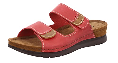 Rohde Damen Pantolette Klettverschluss Nubuk Leder Farbeinsätze Cattolica 6155, Größe:40 EU, Farbe:Rot von Rohde