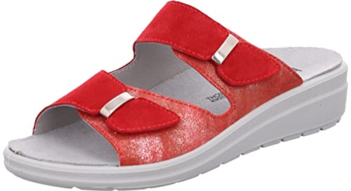 Rohde Damen Clogs Leder Klettverschluss Pantoletten Rivella 5732, Größe:40 EU, Farbe:Rot von Rohde