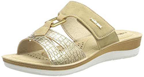 Rohde Damen Clogs Pantoletten Keilabsatz Carpi 1364, Größe:42 EU, Farbe:Gold von Rohde