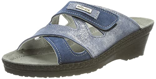 Rohde Damen Clogs Pantoletten Keilabsatz Neustadt-50 1475, Größe:42 EU, Farbe:Blau von Rohde