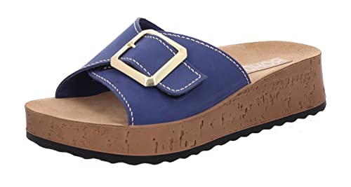 Rohde Damen Pantolette Leder Kurzpantolette Klettverschluss Plateau Cortona 6215, Größe:42 EU, Farbe:Blau von Rohde