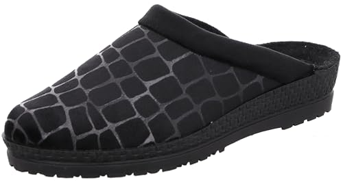 Rohde Damen Hausschuh Pantoffel Textil Reptil Muster Neustadt-D 2289, Größe:42 EU, Farbe:Schwarz von Rohde