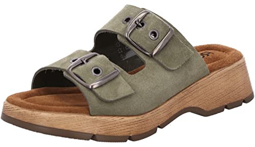 Rohde Damen Leder Pantoletten Clogs Schnalle Licata 6262, Größe:41 EU, Farbe:Grün von Rohde