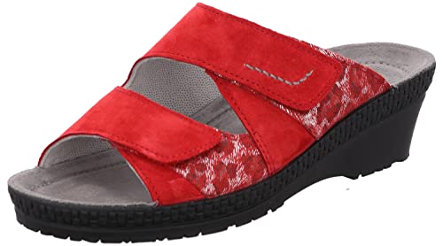 Rohde Damen Leder Pantoletten Klettverschluss Clogs Neustadt-50 1471, Größe:42 EU, Farbe:Rot von Rohde