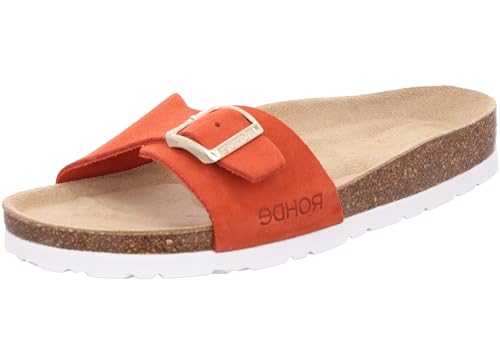 Rohde Damen Leder Pantoletten Leder-Tieffußbett Schnalle Alba 5589, Größe:37 EU, Farbe:Rot von Rohde