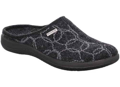 Rohde Damen Pantoffel Filz Hausschuh Bestickt herausnehmbare Sohle Bari 6544, Größe:39 EU, Farbe:Schwarz von Rohde