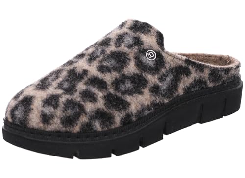Rohde Damen Pantoffel Filz Hausschuh Leoparden Muster Plateausohle Firenze 6101, Größe:40 EU, Farbe:Schwarz von Rohde