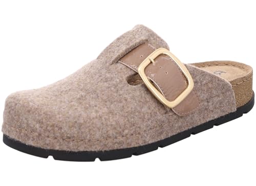 Rohde Damen Pantoffel Hausschuh Filz Clog Schnalle Memoryfußbett D.Soave 6012, Größe:39 EU, Farbe:Beige von Rohde