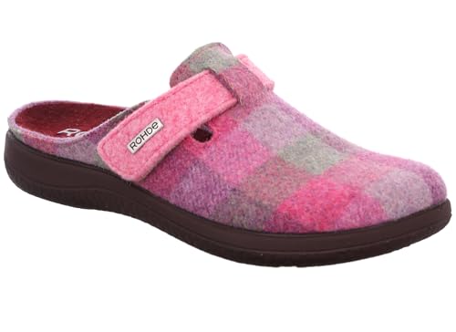 Rohde Damen Pantoffel Hausschuh Filz Karo Muster kariert lose Einlagen Bari 6558, Größe:38 EU, Farbe:Pink von Rohde