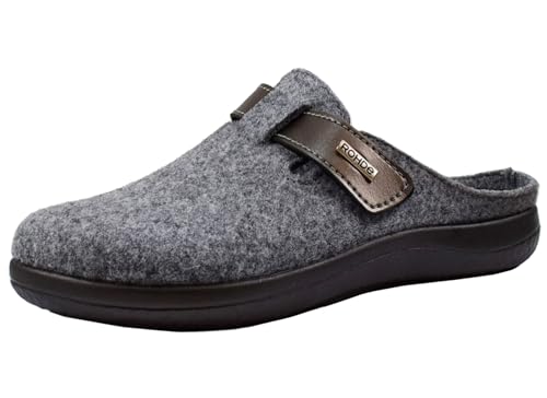 Rohde Damen Pantoffel Hausschuh Klettverschluss Softfilz Bari 6549, Größe:40 EU, Farbe:Grau von Rohde