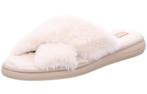 Rohde Damen Pantoffel Hausschuh Pantolette Plüsch Flauschstoff Lodi 7024, Größe:38 EU, Farbe:Beige von Rohde