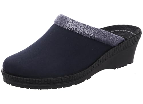 Rohde Damen Pantoffel Hausschuh gepolstert Keilabsatz Neustadt-50 2459, Größe:37 EU, Farbe:Blau von Rohde