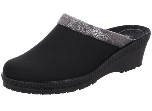 Rohde Damen Pantoffel Hausschuh gepolstert Keilabsatz Neustadt-50 2459, Größe:40 EU, Farbe:Schwarz von Rohde