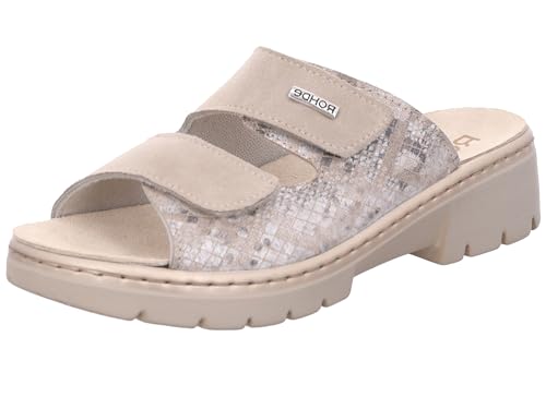 Rohde Damen Pantolette Leder Clog Klettverschluss Wechselfußbett Ancora 5200, Größe:42 EU, Farbe:Beige von Rohde