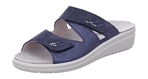 Rohde Damen Pantolette Leder Glitzer Druck Strass Wechselfußbett Rivella 5729, Größe:39 EU, Farbe:Blau von Rohde