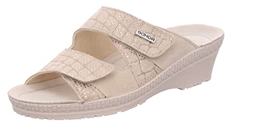 Rohde Damen Pantolette Leder Glitzer Effekt Keilabsatz Neustadt-50 1470, Größe:37 EU, Farbe:Beige von Rohde