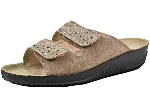 Rohde Damen Pantolette Leder metallic Effekte gepolsterte Sohle Soltau-40 8660, Größe:42 EU, Farbe:Beige von Rohde