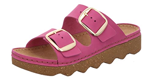 Rohde Damen Pantolette Nubukleder goldene Schnalle Sommerfarbe Foggia-D 6222, Größe:38 EU, Farbe:Pink von Rohde