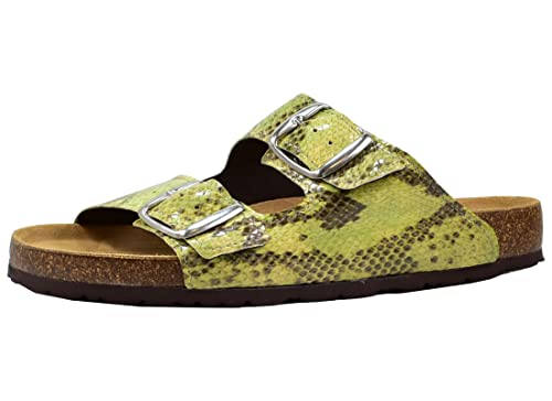 Rohde Damen Pantolette Schlangenprint Zwei Riemen Kork Fußbett Capri 8551, Größe:39 EU, Farbe:Grün von Rohde