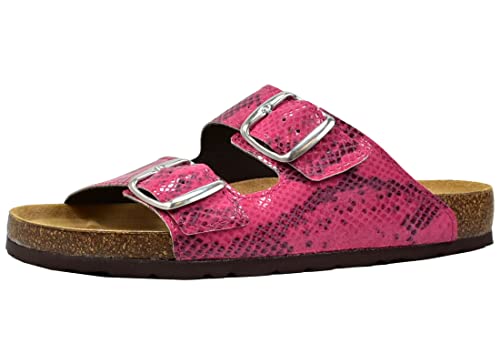 Rohde Damen Pantolette Schlangenprint Zwei Riemen Kork Fußbett Capri 8551, Größe:42 EU, Farbe:Pink von Rohde