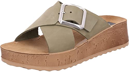 Rohde Damen Pantoletten Schnalle Clogs Cortona 6210, Größe:41 EU, Farbe:Grün von Rohde