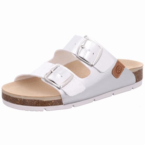 Rohde Damen Pantoletten Schnalle Clogs Korktieffußbett Elba 1702, Größe:40 EU, Farbe:Silber von Rohde