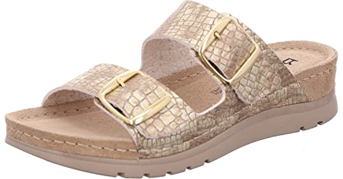 Rohde Damen Pantoletten Schnalle Leder Clogs Cattolica 6152, Größe:37 EU, Farbe:Gold von Rohde