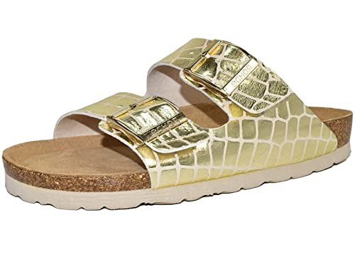 Rohde Damen Pantoletten Schuhe Schnallen Clogs Alba 5656, Größe:38 EU, Farbe:Gold von Rohde