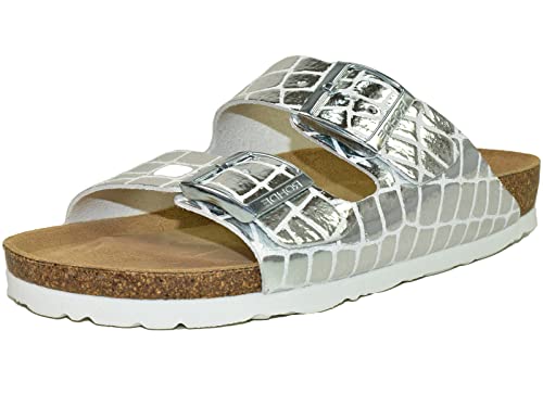 Rohde Damen Pantoletten Schuhe Schnallen Clogs Alba 5656, Größe:40 EU, Farbe:Silber von Rohde