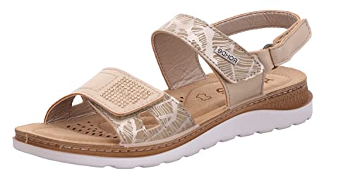 Rohde Damen Sandale Metallic Schimmer Strass Muster Druck Baviera 1306, Größe:40 EU, Farbe:Beige von Rohde