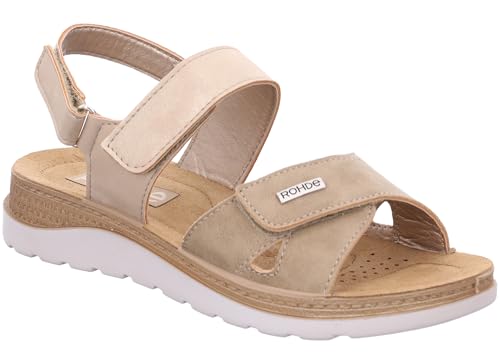 Rohde Damen Sandale gepolsterte Lederdecksohle Klettverschluss Baviera 1307, Größe:41 EU, Farbe:Beige von Rohde