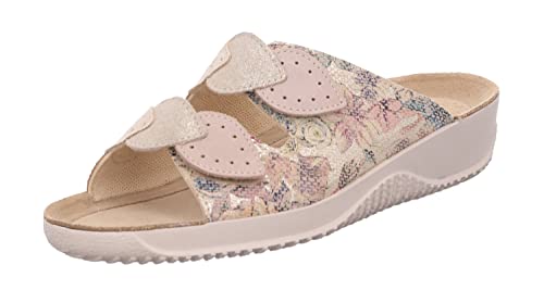 Rohde Damen Pantolette Leder Blumen Muster Keilabsatz Soltau-40 1957, Größe:40 EU, Farbe:Beige von Rohde