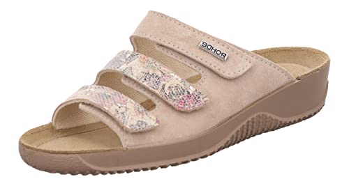 Rohde Damen Pantolette Leder Blumen Muster Klettverschluss Soltau-40 1932, Größe:38 EU, Farbe:Beige von Rohde